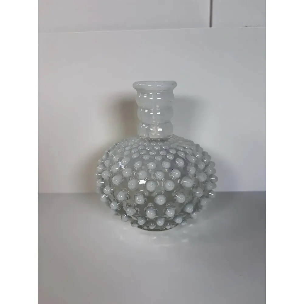 Fenton Moonstone Opalescent Hobnail Glass Collectible Bottle Bud Vase Jar 4.75